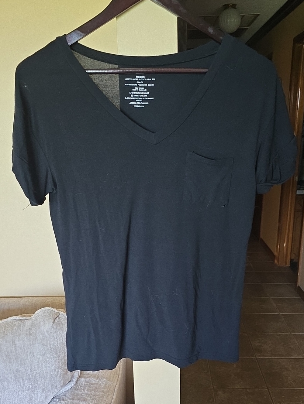 Women's V-Neck Short Sleeve Pocket Tee - Black